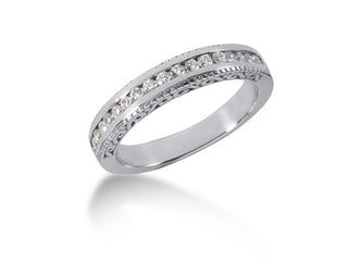 Engraved Diamond Channel Set Wedding Ring Band in 14k White Gold