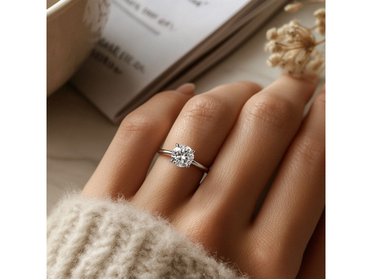 1 Carat Round Lab Grown IGI G/VS1 Diamond Solitaire Ring in 10K White Gold