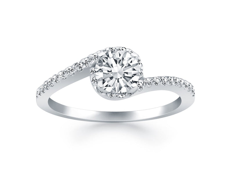 Bypass Swirl Diamond Halo Engagement Ring in 14k White Gold
