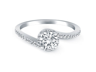 Bypass Swirl Diamond Halo Engagement Ring in 14k White Gold