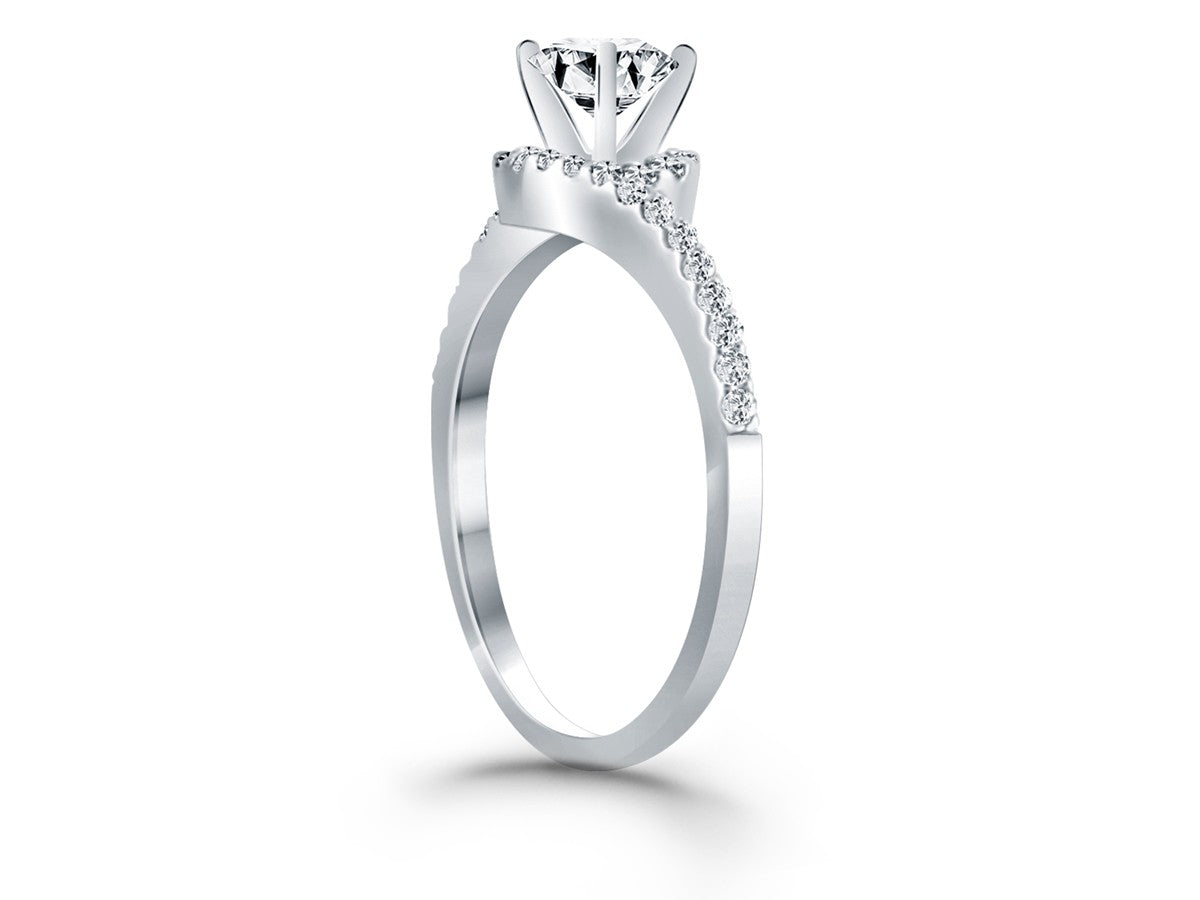 Bypass Swirl Diamond Halo Engagement Ring in 14k White Gold