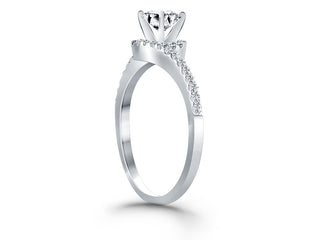 Bypass Swirl Diamond Halo Engagement Ring in 14k White Gold