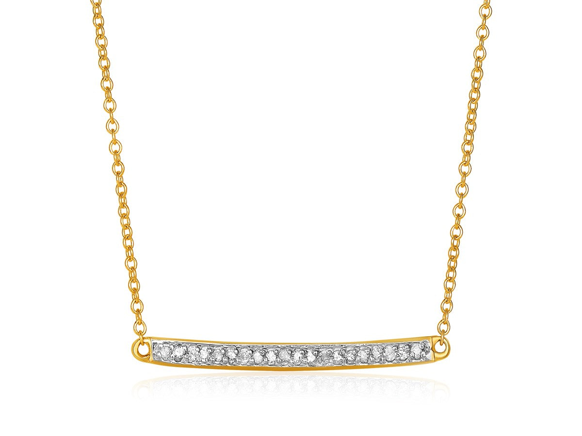 14k Yellow Gold 18 inch Necklace with Gold and Diamond Bar (1/10 cttw)