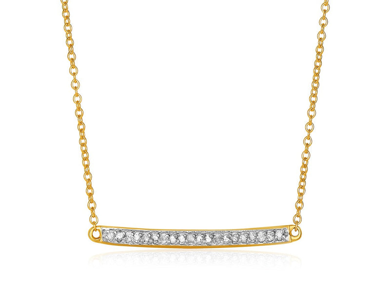 14k Yellow Gold 18 inch Necklace with Gold and Diamond Bar (1/10 cttw)