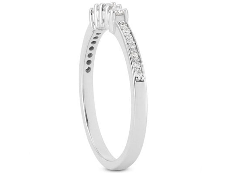 14k White Gold Diamond Wedding Ring Band with Prong and Pave Set Diamonds