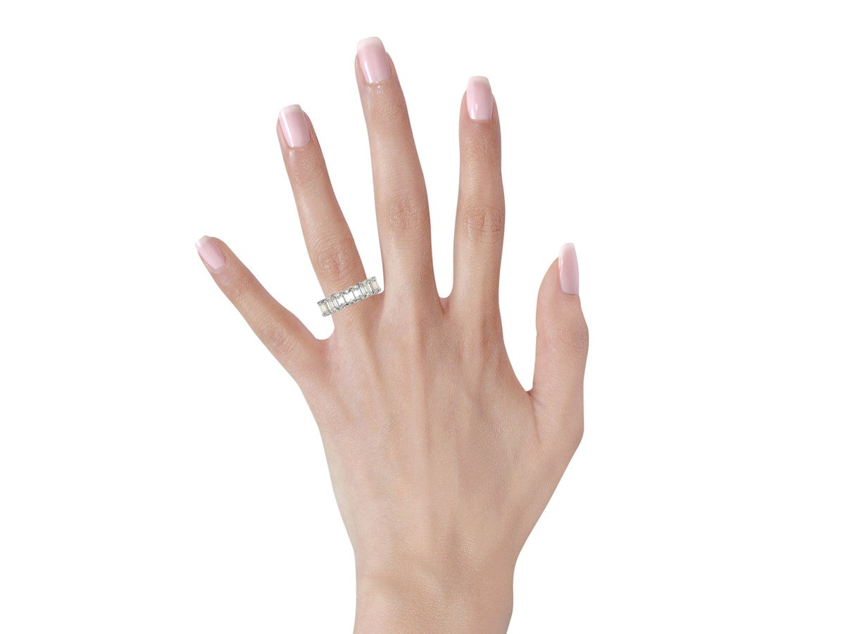 Emerald Cut Lab Grown Diamond Eternity Ring in 14k White Gold (8 cttw FG/VS2)