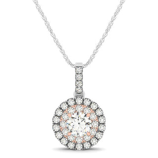 Round Shape Halo Diamond Pendant in 14k White and Rose Gold (1/2 cttw)