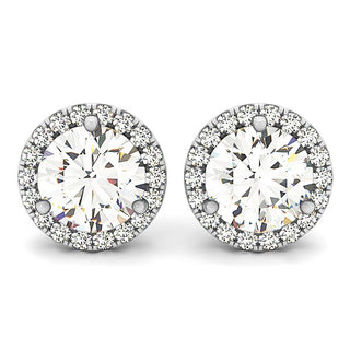 Triple Prong Round Halo Earrings in 14k White Gold (1 cttw)