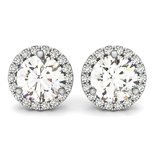 Triple Prong Round Halo Earrings in 14k White Gold (1 cttw)