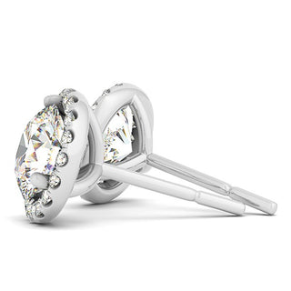 Triple Prong Round Halo Earrings in 14k White Gold (1 cttw)