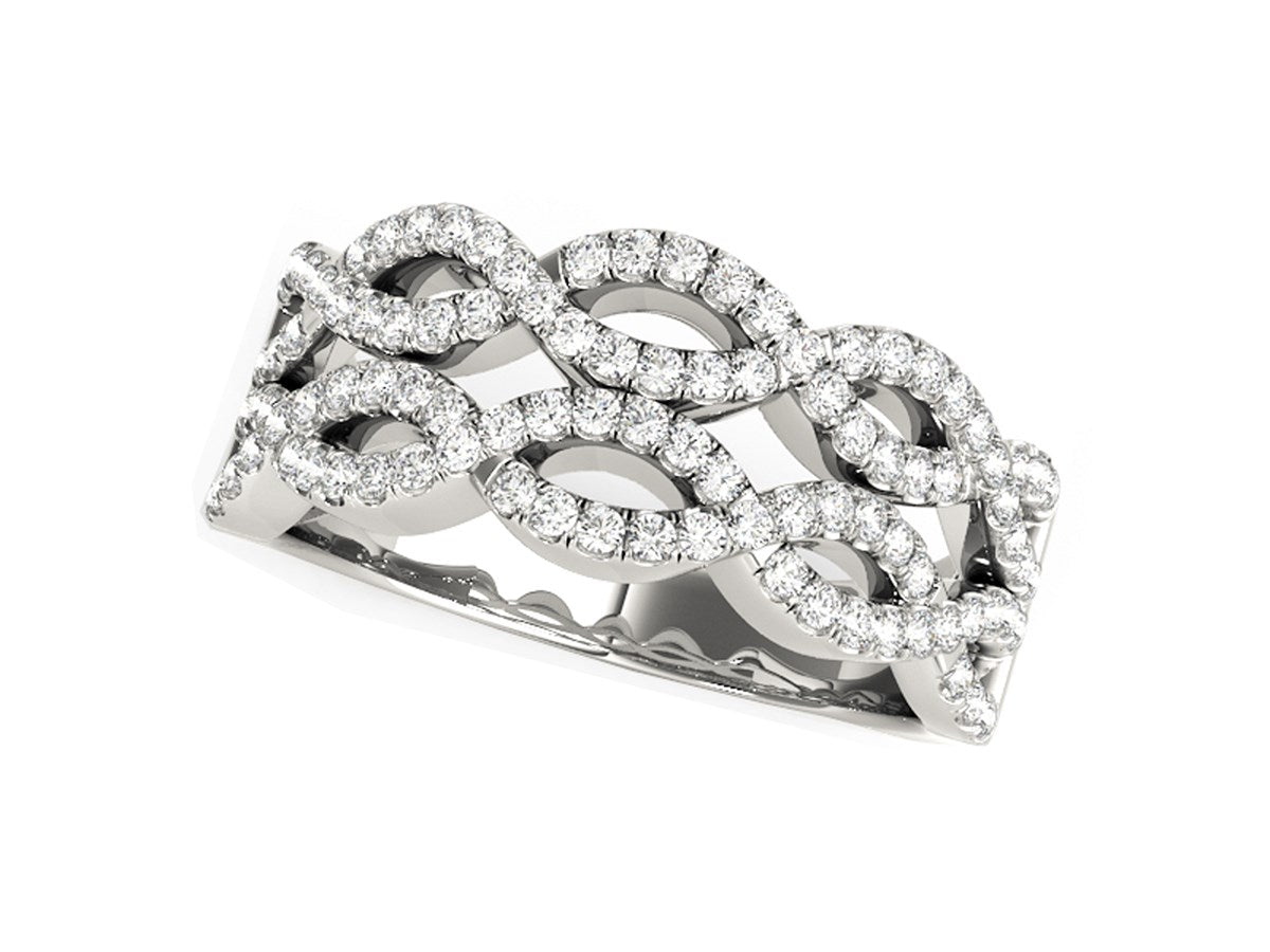 Diamond Studded Double Interlocking Waves Ring in 14k White Gold  (5/8 cttw)