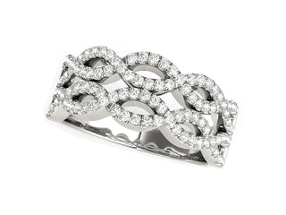 Diamond Studded Double Interlocking Waves Ring in 14k White Gold  (5/8 cttw)