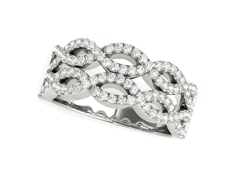 Diamond Studded Double Interlocking Waves Ring in 14k White Gold  (5/8 cttw)