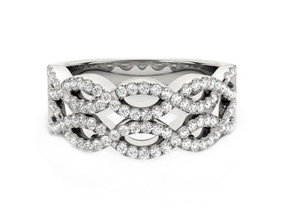 Diamond Studded Double Interlocking Waves Ring in 14k White Gold  (5/8 cttw)
