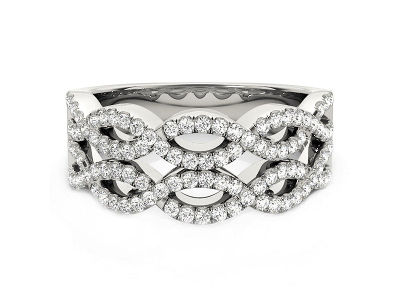 Diamond Studded Double Interlocking Waves Ring in 14k White Gold  (5/8 cttw)