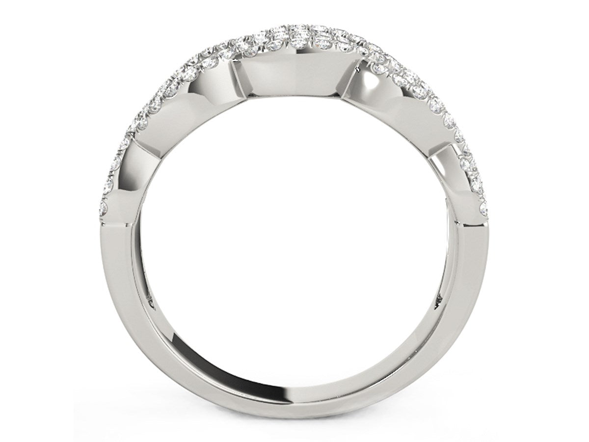 Diamond Studded Double Interlocking Waves Ring in 14k White Gold  (5/8 cttw)