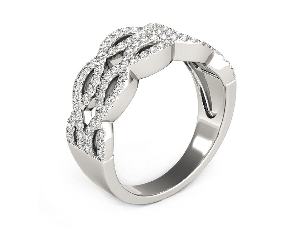 Diamond Studded Double Interlocking Waves Ring in 14k White Gold  (5/8 cttw)