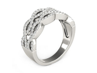 Diamond Studded Double Interlocking Waves Ring in 14k White Gold  (5/8 cttw)