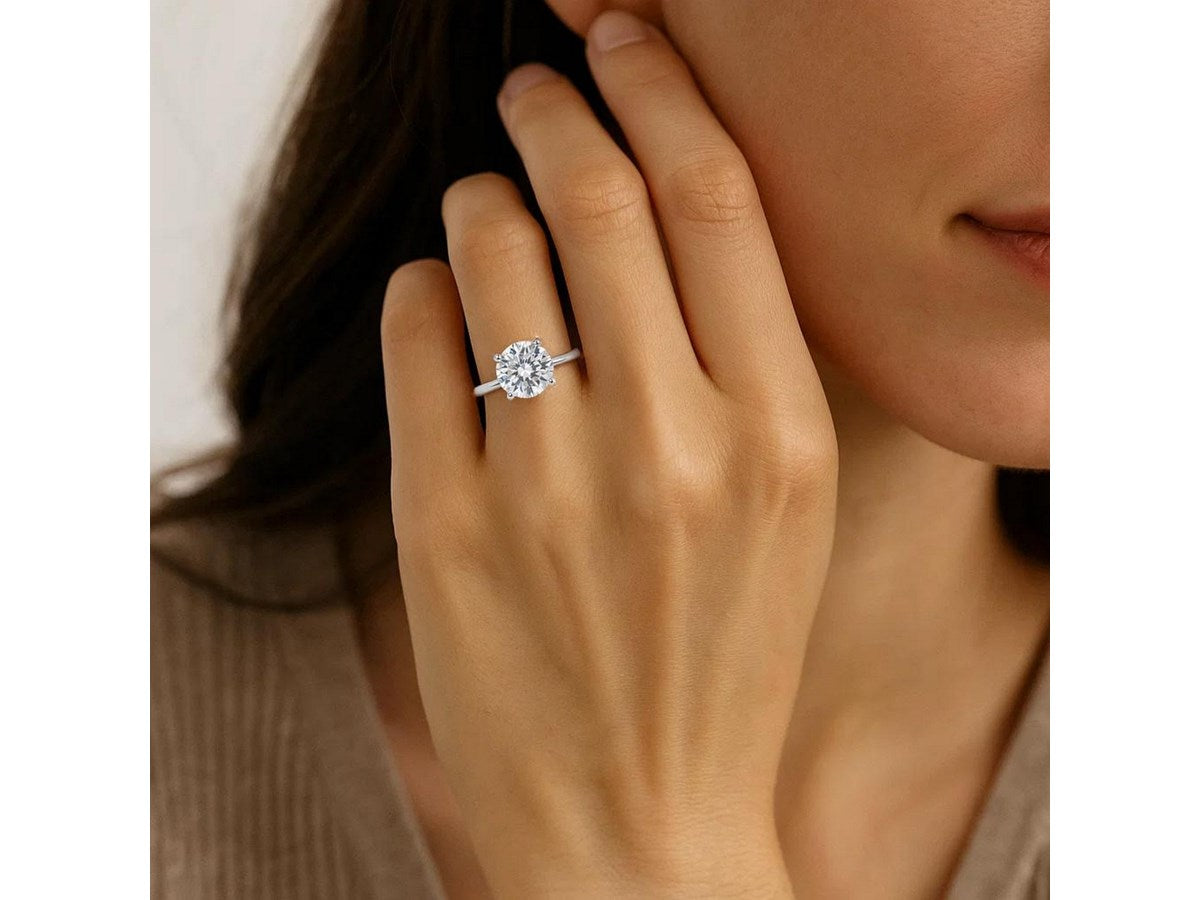 3 Carat Round Lab Grown IGI G/VS1 Diamond Solitaire Ring in 14K White Gold