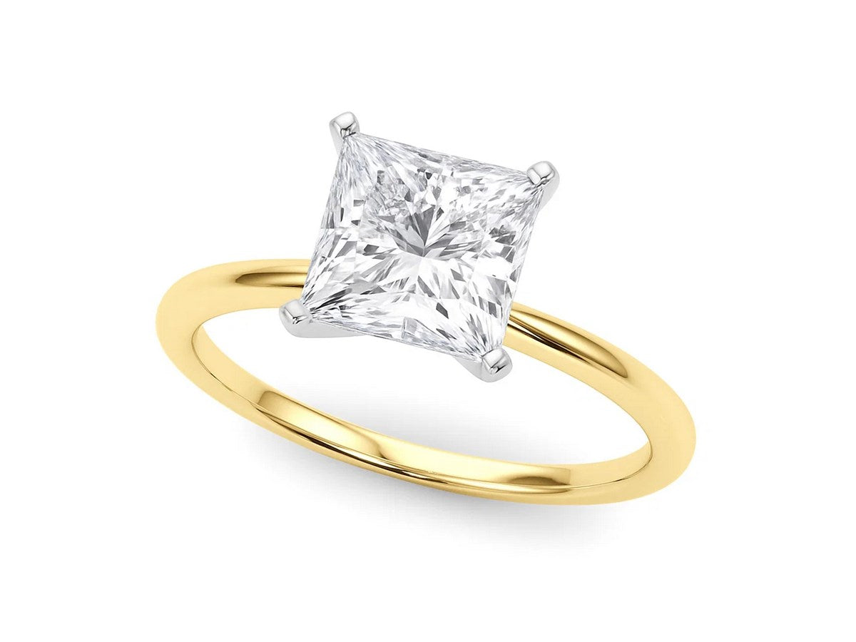 3 Carat Princess Lab Grown IGI G/VS1 Diamond Solitaire Ring in 10K Yellow Gold