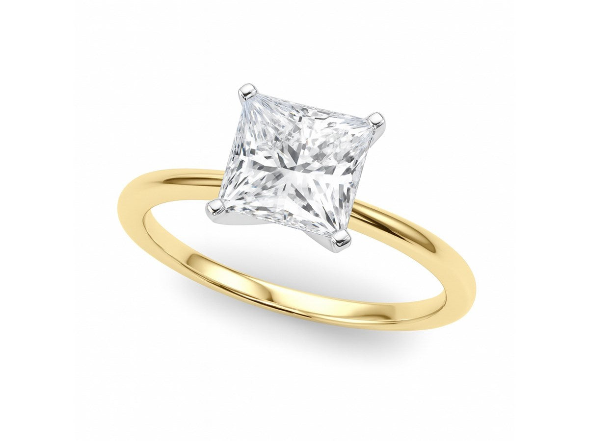 2 Carat Princess Lab Grown IGI G/VS1 Diamond Solitaire Ring in 10K Yellow Gold