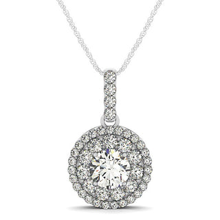 Round Halo Diamond Studded Pendant in 14k White Gold (1 1/4 cttw)