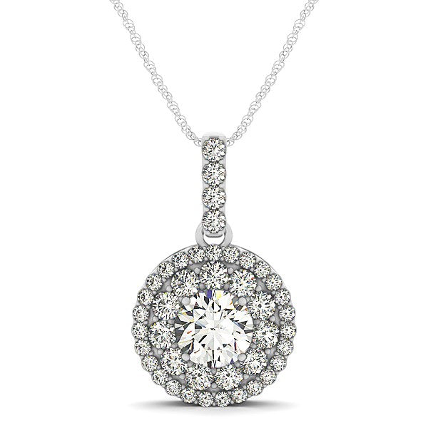Round Halo Diamond Studded Pendant in 14k White Gold (1 1/4 cttw)