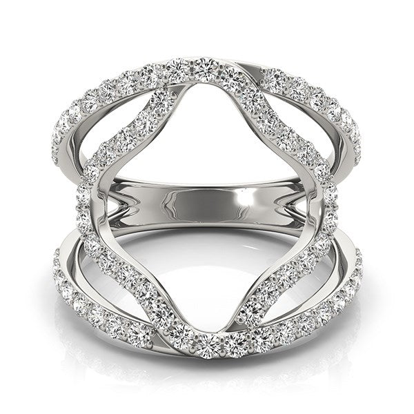 Dual Band Floral Motif Diamond Embellished Ring in 14k White Gold (5/8 cttw)