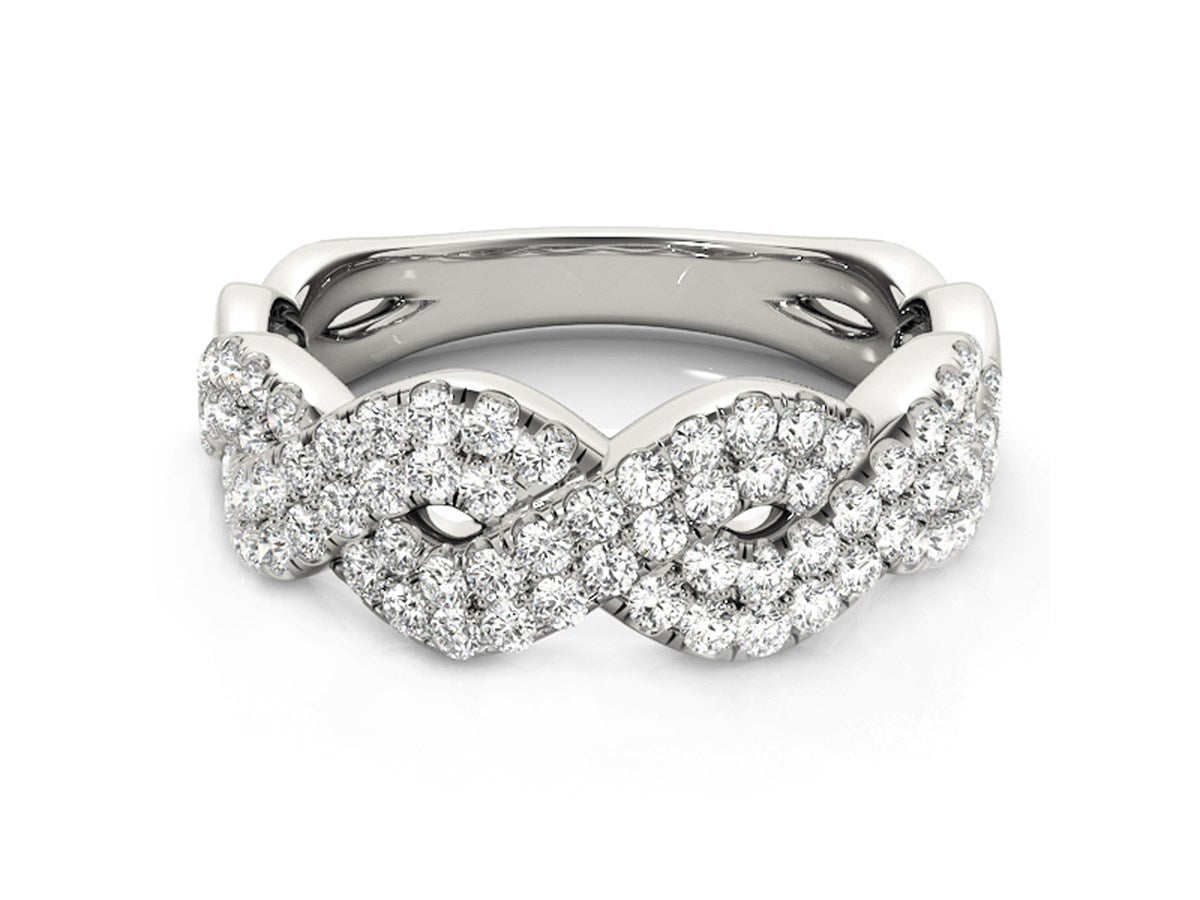Diamond Studded Interlocking Waves Ring in 14k White Gold (5/8 cttw)