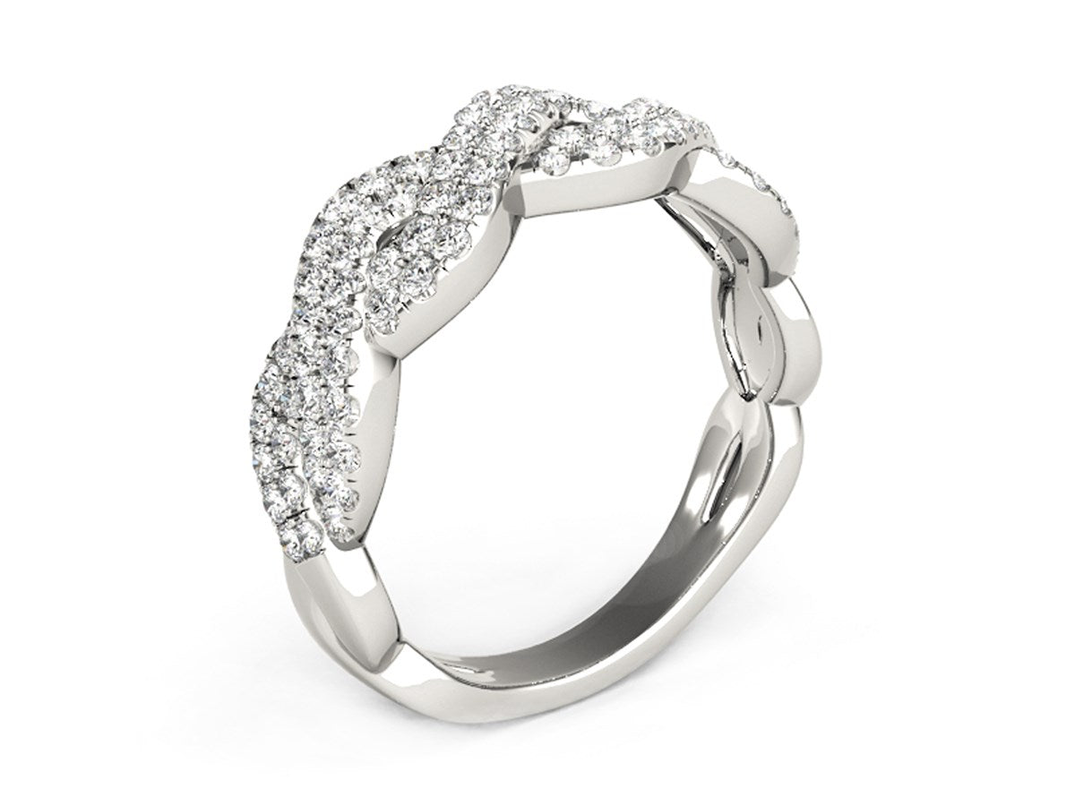 Diamond Studded Interlocking Waves Ring in 14k White Gold (5/8 cttw)