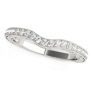 14k White Gold Antique Style Milgrained Curved Diamond Wedding Ring (1/4 cttw)