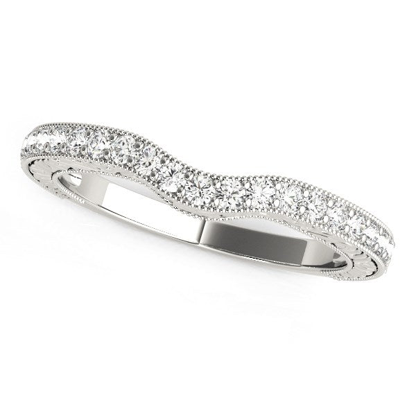 14k White Gold Antique Style Milgrained Curved Diamond Wedding Ring (1/4 cttw)