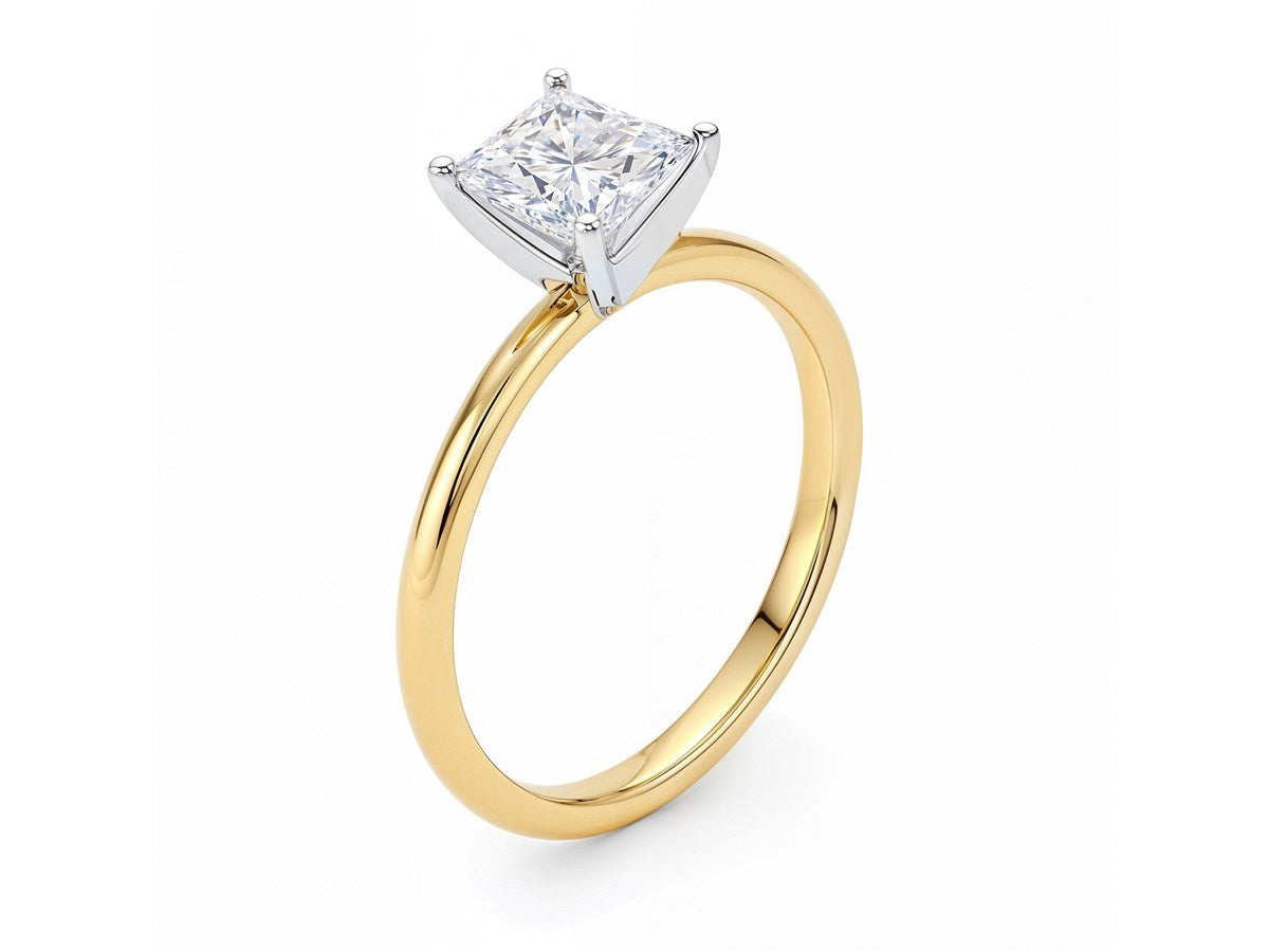 1 Carat Princess Lab Grown IGI G/VS1 Diamond Solitaire Ring in 14K Yellow Gold