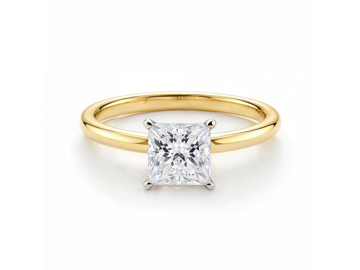 1 Carat Princess Lab Grown IGI G/VS1 Diamond Solitaire Ring in 14K Yellow Gold