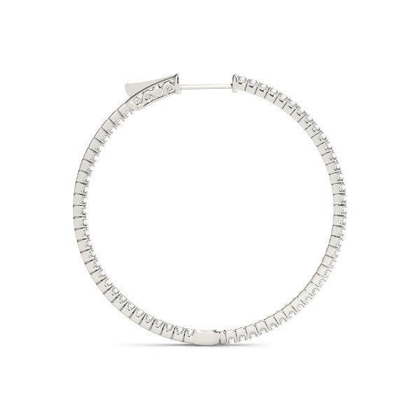 Thin Prong Style Diamond Hoop Earrings in 14k White Gold (1 1/2 cttw)