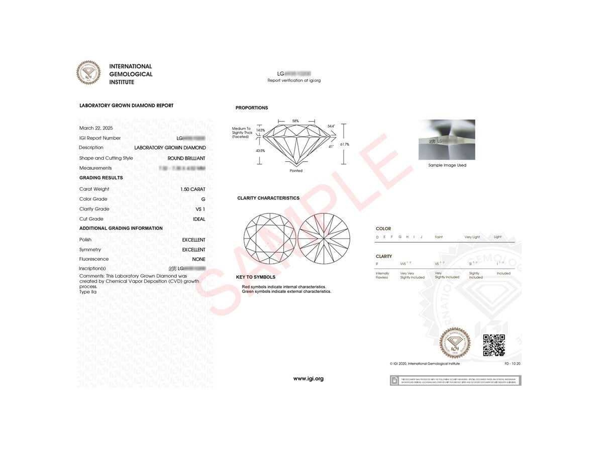 1 1/2 Carat Round Lab Grown IGI G/VS1 Diamond Ring in 10K White Gold