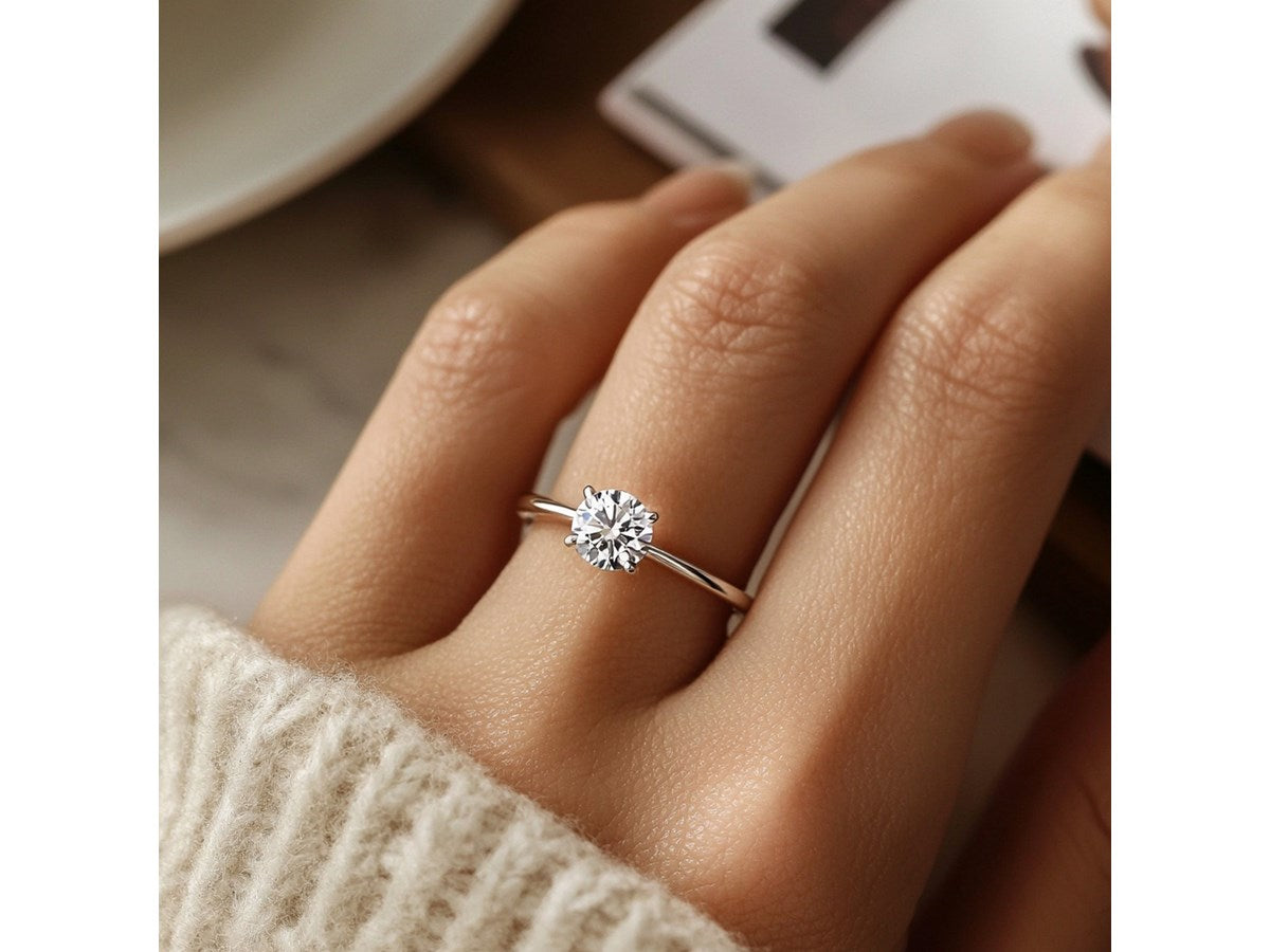 1 1/2 Carat Round Lab Grown IGI G/VS1 Diamond Ring in 10K White Gold