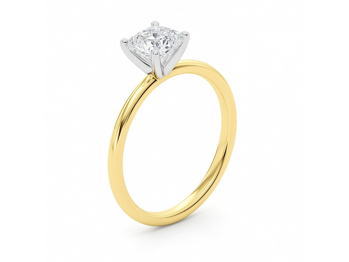 1 Carat Cushion Lab Grown IGI G/VS1 Diamond Solitaire Ring in 14K Yellow Gold