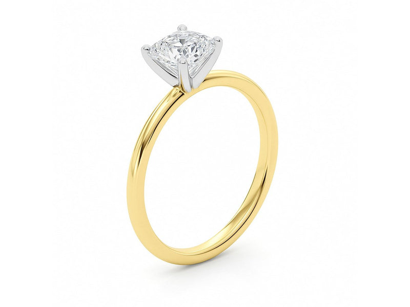 1 Carat Cushion Lab Grown IGI G/VS1 Diamond Solitaire Ring in 14K Yellow Gold