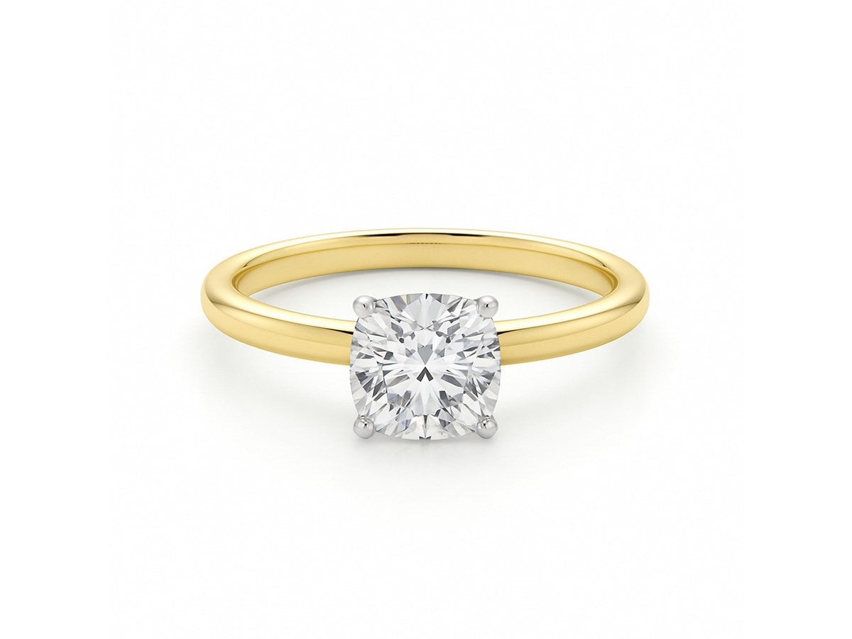 1 Carat Cushion Lab Grown IGI G/VS1 Diamond Solitaire Ring in 14K Yellow Gold
