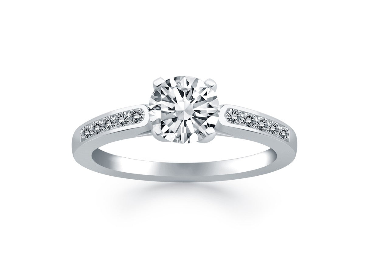 Diamond Channel Cathedral Engagement Ring in 14k White Gold