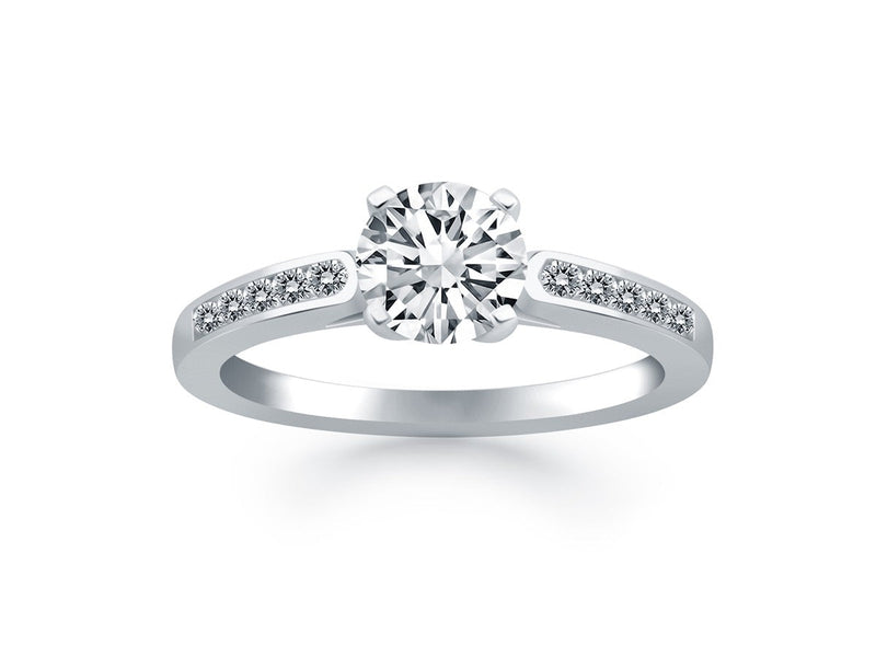 Diamond Channel Cathedral Engagement Ring in 14k White Gold