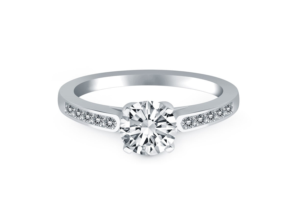 Diamond Channel Cathedral Engagement Ring in 14k White Gold