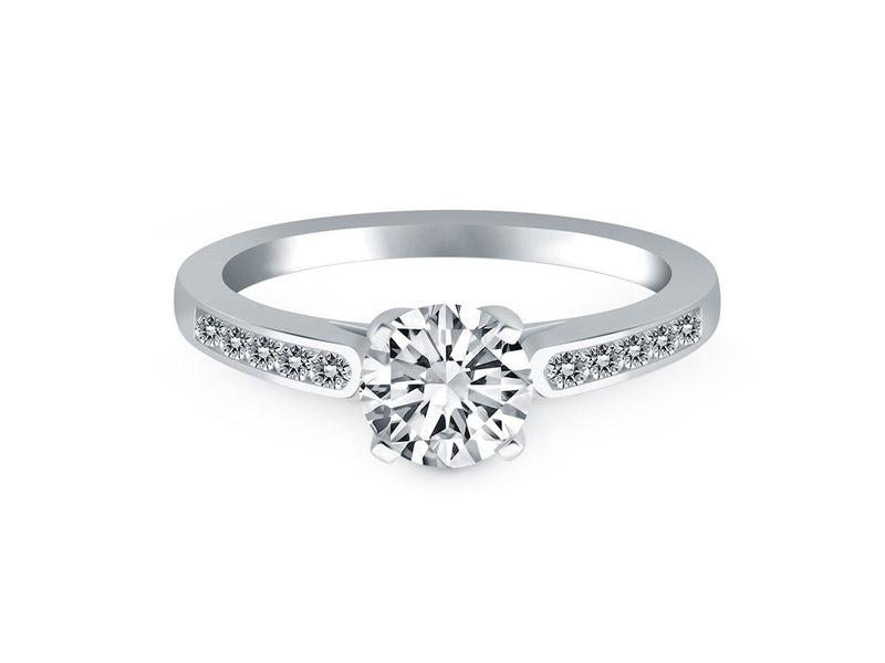 Diamond Channel Cathedral Engagement Ring in 14k White Gold