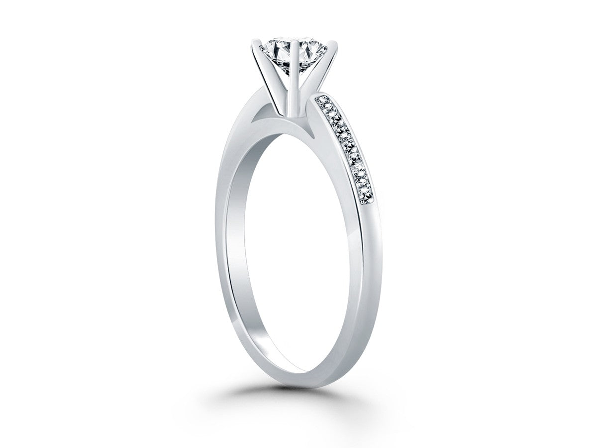 Diamond Channel Cathedral Engagement Ring in 14k White Gold