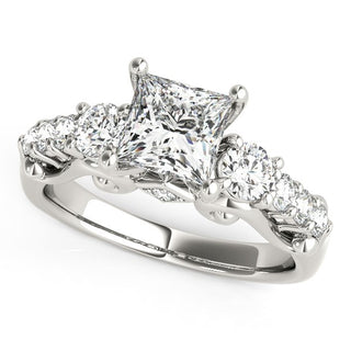 14k White Gold 3 Stone Princess Cut Antique Design Diamond Engagement Ring (1 3/4 cttw)