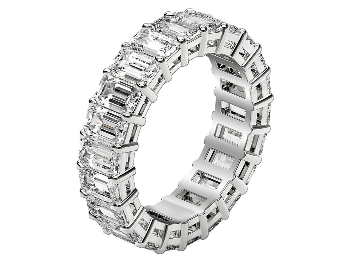 Emerald Cut Lab Grown Diamond Eternity Ring in 14k White Gold (5 cttw FG/VS2)