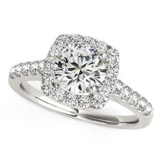Round Cut with Square Shape Halo Diamond Engagement Ring in 14k White Gold (1 1/2 cttw)