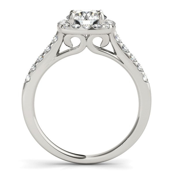 Round Cut with Square Shape Halo Diamond Engagement Ring in 14k White Gold (1 1/2 cttw)