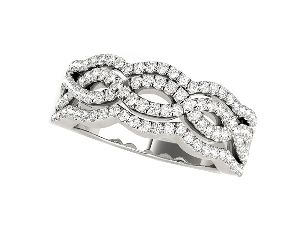 Diamond Studded Ring with Four Curves in 14k White Gold (5/8 cttw)